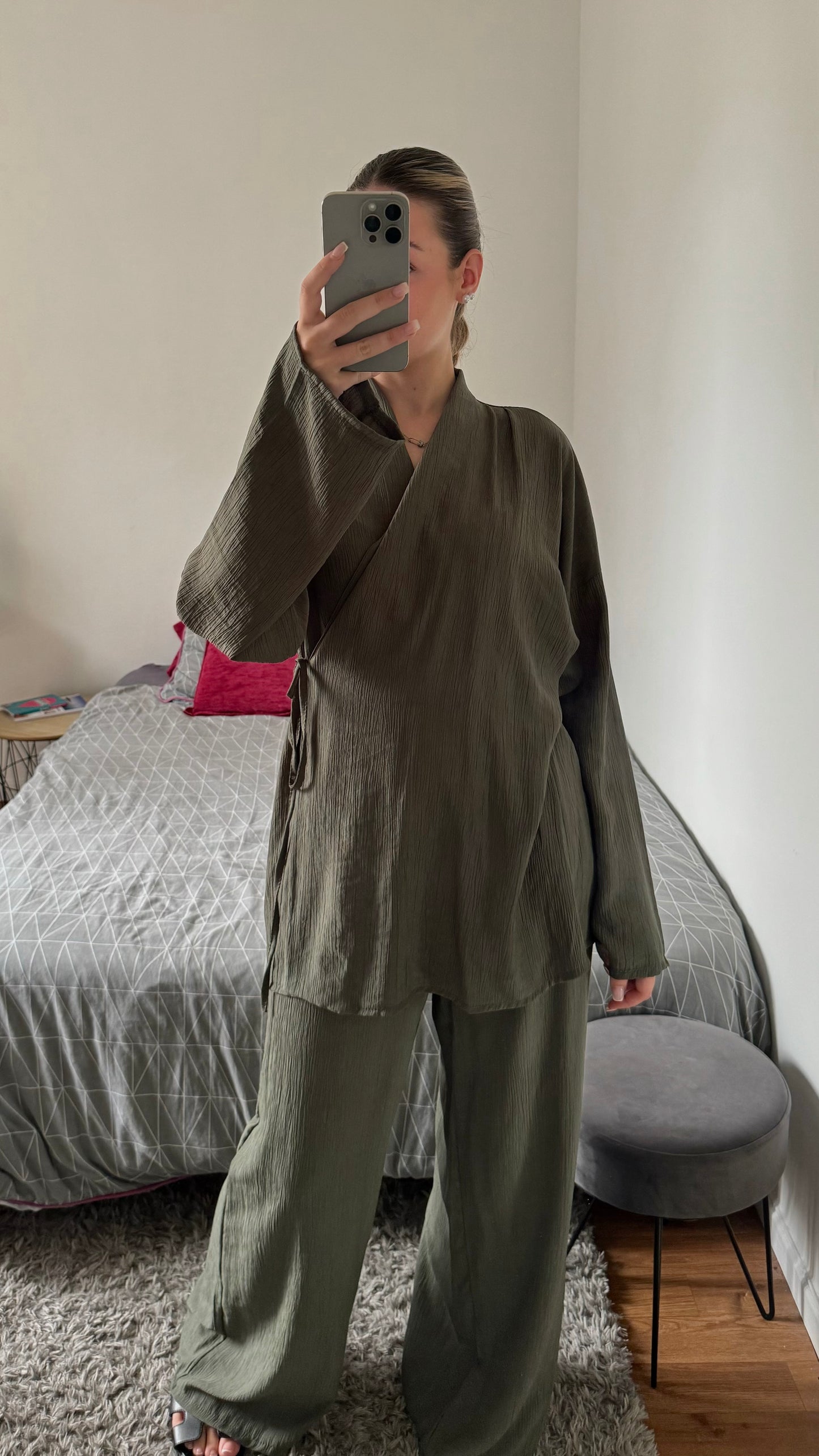 Ensemble cache cœur Kaki