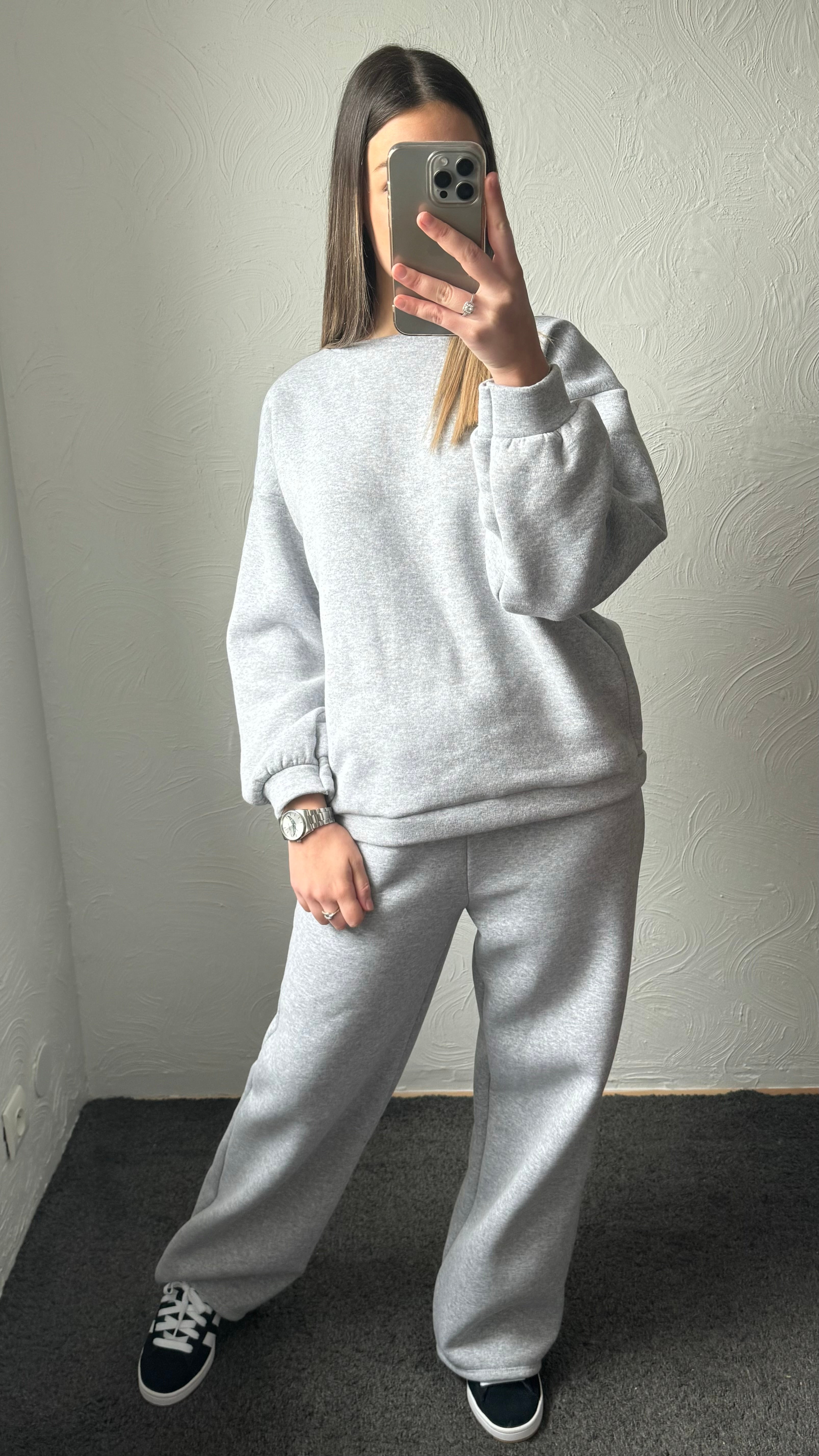 Ensemble jogging gris sale